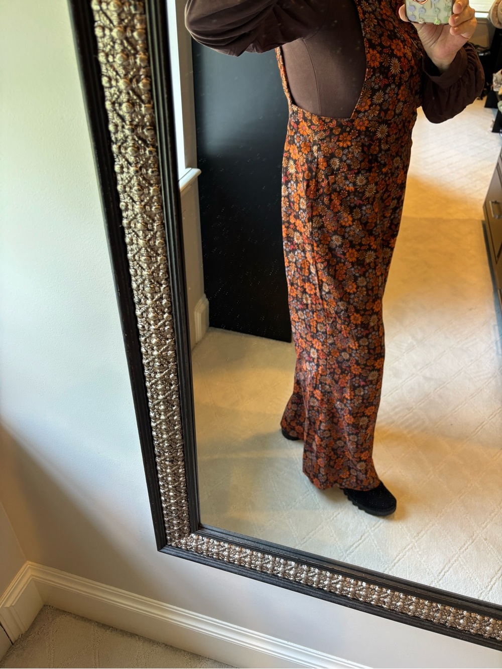Floral Print Wide-Leg Overalls - Orange Floral Corduroy - Picture 10 of 16